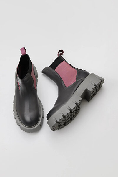Bueno Shoes Γκρι Πολύχρωμες Δερμάτινες Γυναικείες Flat Μπότες 01wv4613