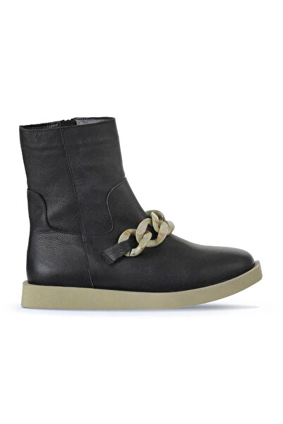 Bueno Shoes Cizme plate de damă din piele neagră kaki 01wv9704