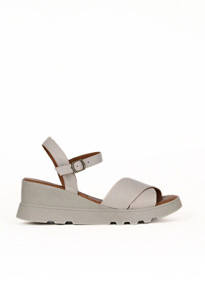 Bueno Shoes Sandale cu toc cu pană pentru femei din piele gri 01we5201