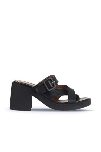Bueno Shoes Black Khv Leather Women's Heeled Slippers 01Wa1701