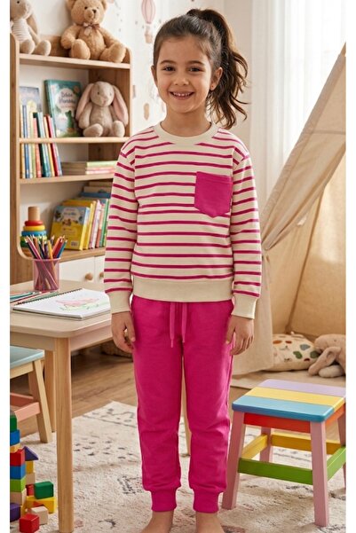 ALİŞ KİDS Set de trening cu mâneci lungi, cu dungi, roz crem, din bumbac pent...