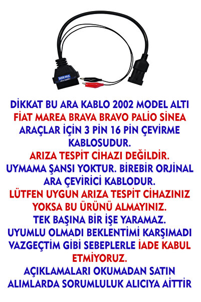 vgate icar 3 pin Çevirici Kablo İnce Uç - Fiat Marea Brava Bravo Palio Siena ...