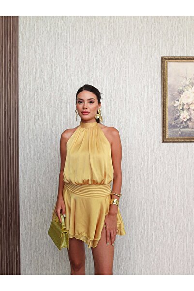 ESRAHELVACI Rochie mini cu volan cu fusta fara spate