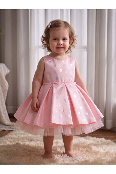 Generic Girl Princess Dress with Floral Neckline & Bow for 6-24 months