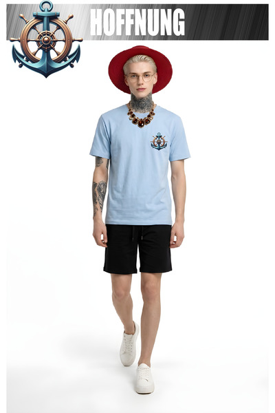 HOFFNUNG Set casual unisex cu mânecă scurtă și imprimeu ANCORĂ, pentru exteri...