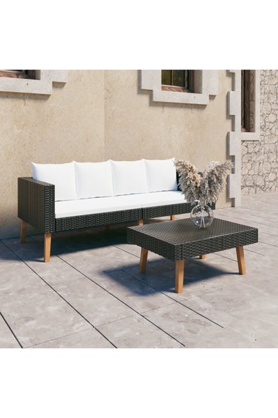 Concept Set mobilier de grădină cu perne, 2 piese, negru, poliratan