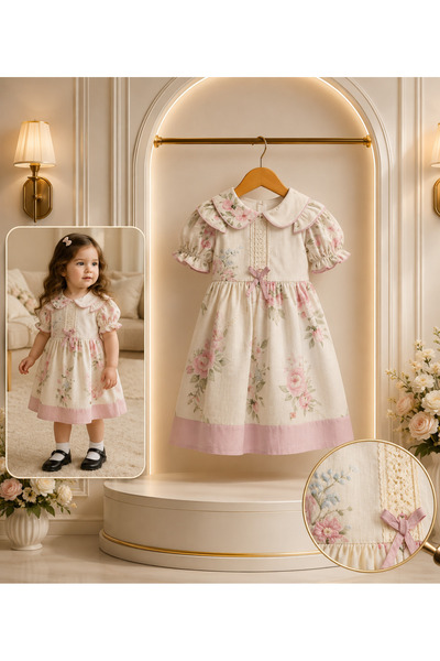 Bebelul Rochita fete amante florala eleganta roz si crem