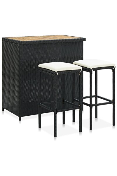 Concept Set mobilier de bar, 3 piese, negru, poliratan