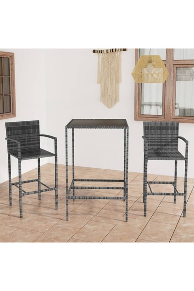 Concept Set mobilier bar de grădină, 3 piese, gri, poliratan