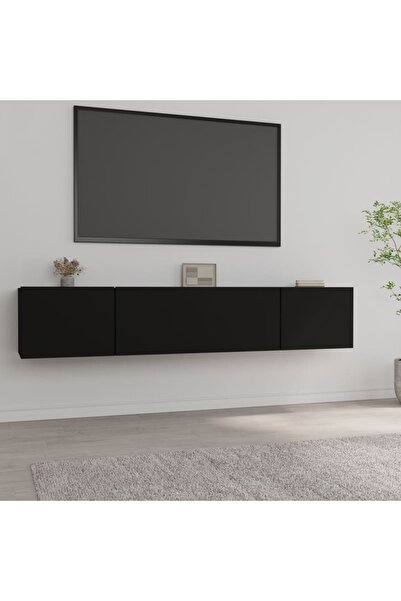 Concept Comode TV, 2 buc., negru, 80x30x30 cm, lemn compozit