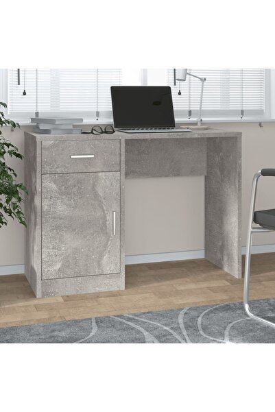 Concept Birou cu sertar și dulap, gri beton 100x40x73 cm lemn prelucrat
