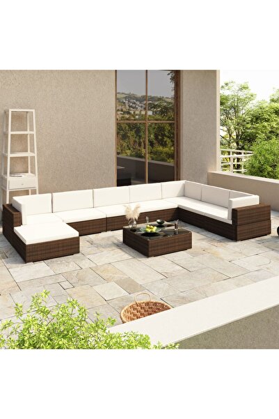 Concept Set mobilier de grădină cu perne, 8 piese, maro, poliratan