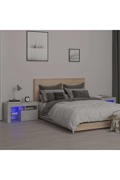 Concept Noptiere cu lumini LED, 2 buc., gri beton, 70x36,5x40 cm