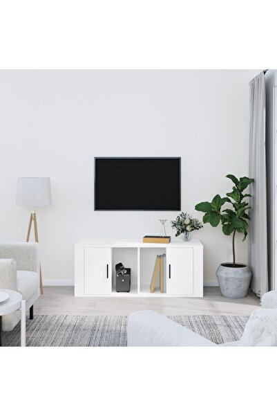Concept Comodă TV, alb, 100x35x40 cm, lemn prelucrat