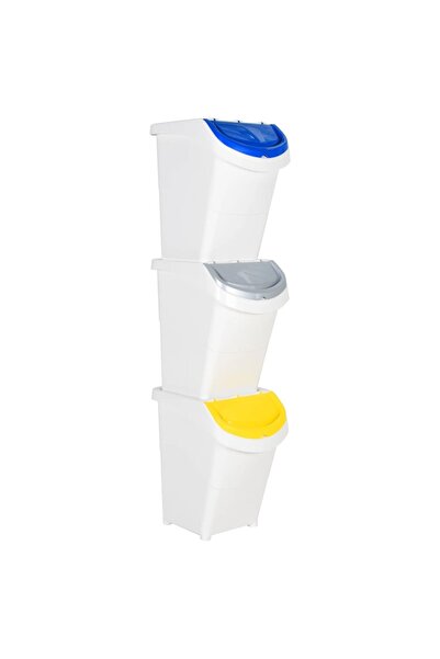Concept Coșuri de gunoi stivuibile cu capace, 3 buc., alb, 120 L, PP