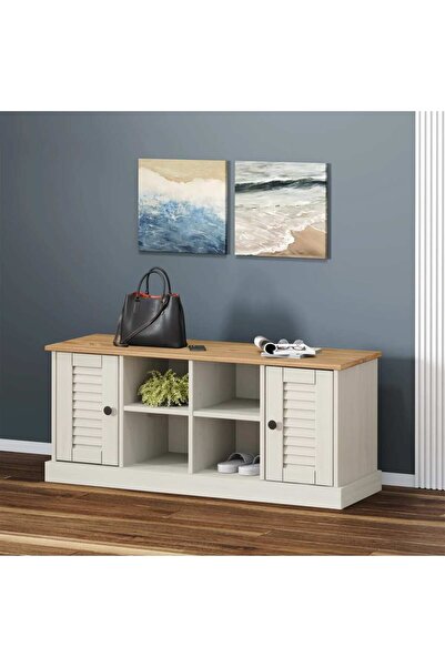 Concept Bancă de pantofi VIGO, alb, 106x35x40 cm, lemn masiv de pin