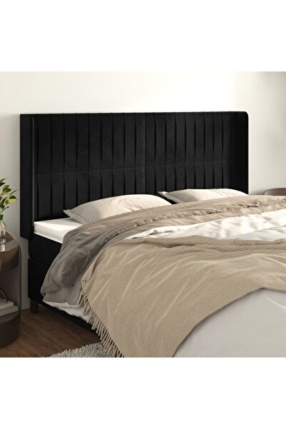 Concept Tăblie de pat cu aripioare, negru, 183x16x118/128 cm, catifea