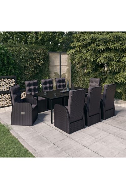 Concept Set mobilier pentru grădină cu perne, 9 piese, negru