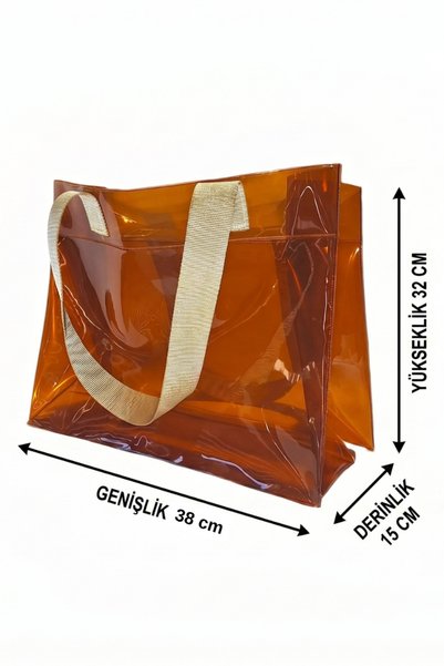 RM Promosyon R&M Promotional Waterproof Transparent Pvc Women's Beach and Shoulder Bag - Caramel (Gilded Handle)