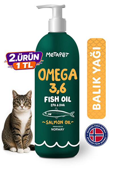 Metapet Kediler için Balık Yağı, Premium Norveç Somonu Yağı, Omega 3 ve 6, Yü...