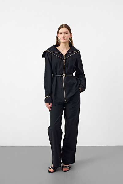 Basicpark Black Women's Premium Suit with Flowing Cotton Texture and Layered ...