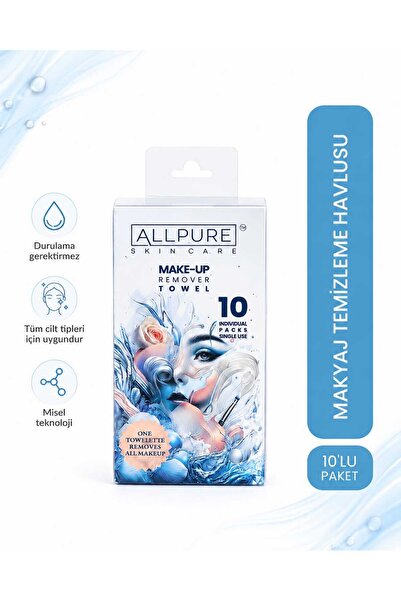 ALLPURE Makyaj Temizleme Havlusu (10'LI ÇANTA BOY ,TEK MENDİL TÜM MAKYAJ-DURU...
