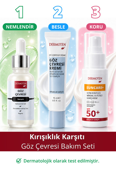 Dermoten Göz Çevresi Bakım Seti | Kırışıklık, Kuruluk, Koyu Halka İçin Aydınl...