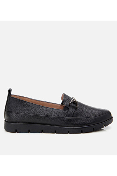 Hotiç Women's Leather Black Buckle Loafer