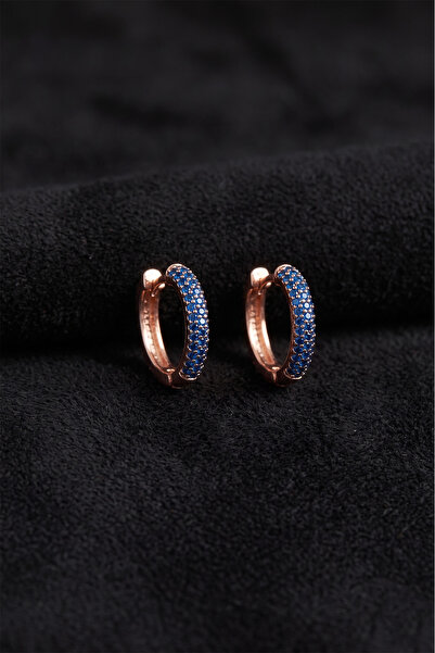 Roza Silver 925 Ayar Safir Taşlı Rose Yuvarlak Halka Gümüş Küpe