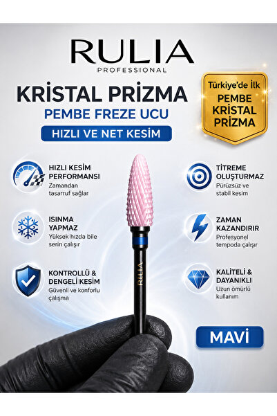 Rulia Professional Pembe Seramik Freze Ucu | Kristal Prizma Karbit | Mavi Ban...