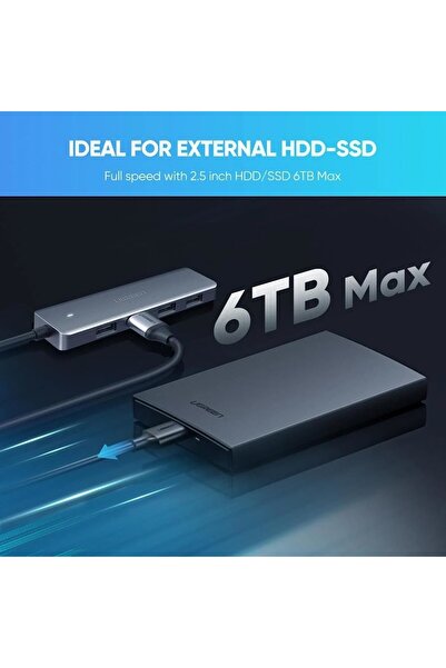 Ugreen USB-C USB 3.0 4 Port USB Hub Çoklayıcı, Gri, 70336