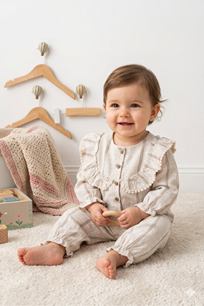 PİETRA BABY KİDS FIRFIR DETAYLI %100 PAMUK MÜSLİN KUMAŞ BEBEK VE ÇOCUK KIZ İK...