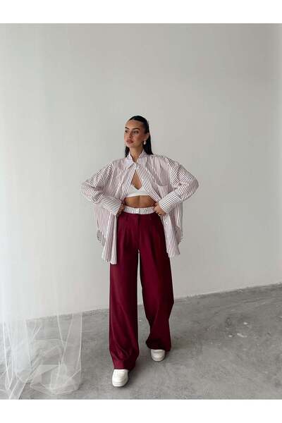 mydukkan.co Waistband Detailed Shirt Set - Burgundy