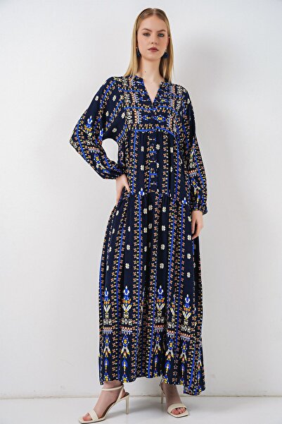 Hiccup Bdart Patterned V-Neck Maxi Dress