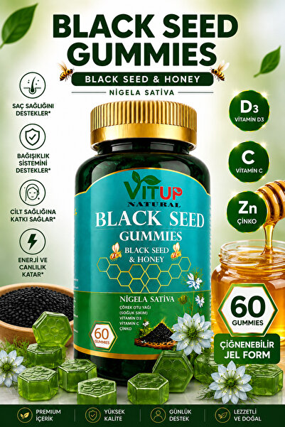 VİTUP Gummy Çörek Otu- Bal Çiğnenebilir Vegan Gummy, Vitamin C