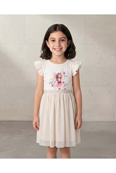 REDTAG Girls Ivory Fairy Twofer Pleated Dress