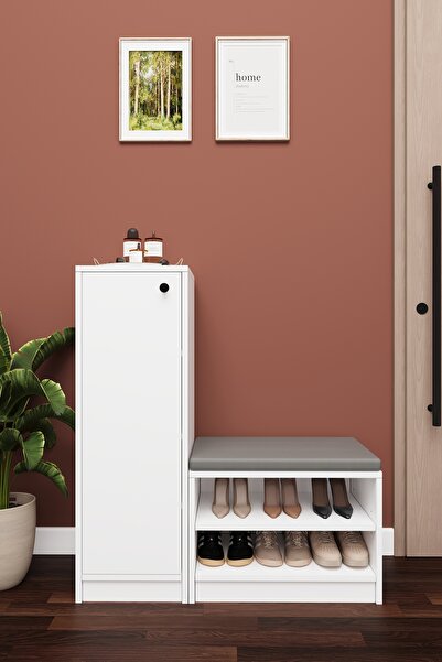 asratrend Lüks Kapaklı Oturma Puflu Ayakkabılık Düzenleyici %100 MDF Çok Amaç...