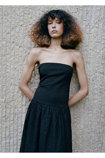 MANGO Woman Embroidered cutwork bandeau dress