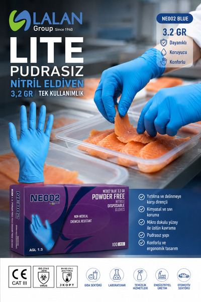 lalan LITE PUDRASIZ NİTRİL 3,2 GR TEK KULLANIMLIK ELDİVEN (NE002)