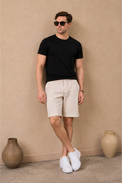 BRACCAS Men's Elastic Waist Drawstring Double Leg White Shorts