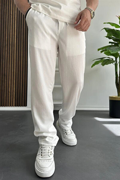 Edwox Pantaloni de vară confortabili pentru bărbați, albi Edw269