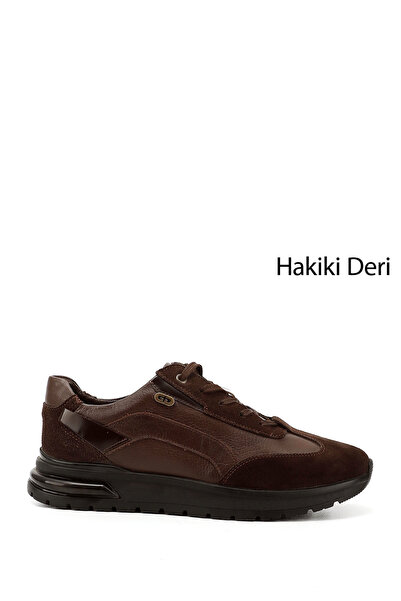 GÖNDERİ(R) Erkek Kahverengi Bağcıklı Jel Tabanlıklı Hakiki Deri Sneaker