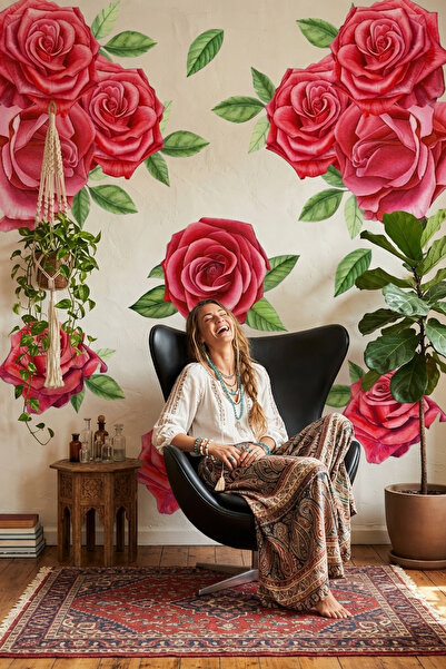 KT Decor Renkli Şakayık Çiçekleri Dev Duvar Sticker