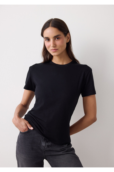 Penti Tricou negru Basic Slim Fit cu gât turnat