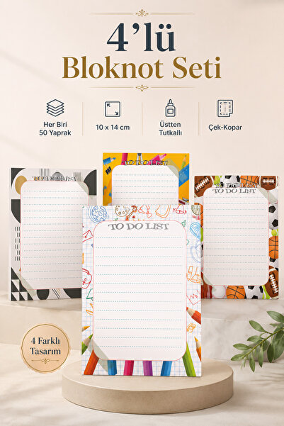 cabuk baskı 4-Piece Note Pad - To Do List Memo Pad 10x14 Cm