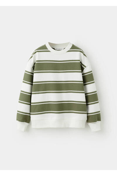 MANGO Kids %100 pamuklu çizgili sweatshirt