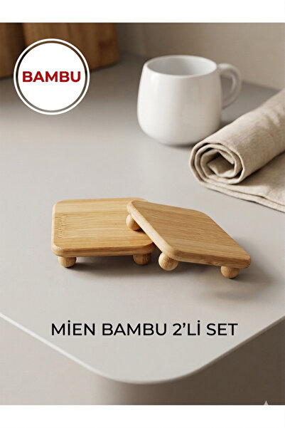 Şen Mobilya Bambu Kare Misket Ayaklı Mini Sunumluk 2’Li Set