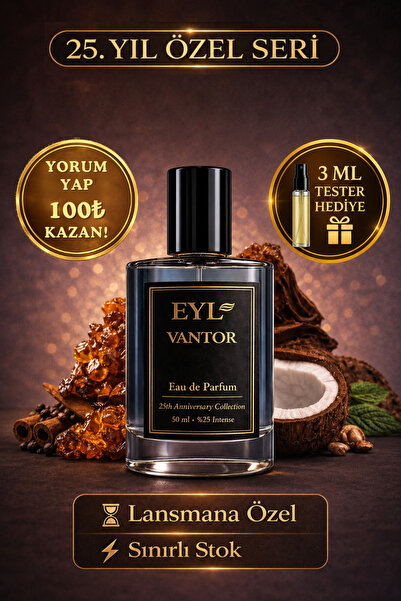EYL COSMETIC VANTOR %25 Esans EDP 50 ml Erkek Parfüm Kalıcı Amber Odunsu Mask...