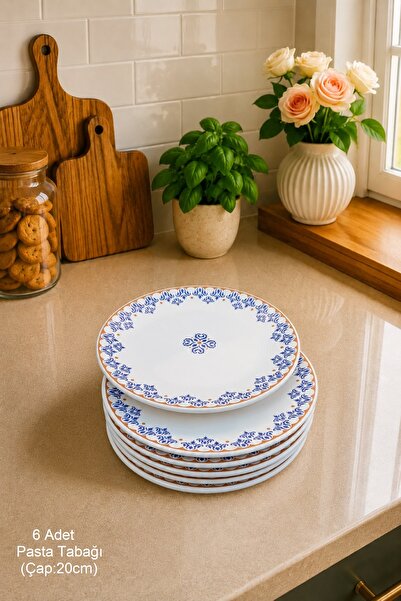 Pinkev Ottoman 6-Person Ceramic Cake and Dessert Plate Set - 20cm