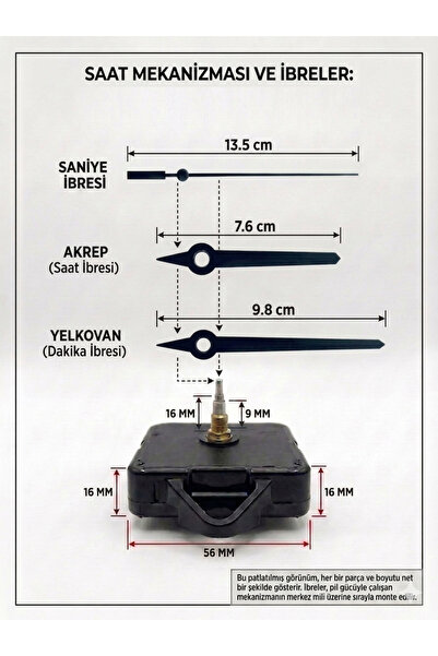 Silvanature Akar Saat Mekanizması Sessiz Duvar Saat Mekanizması 16 Mm Şaft - ...